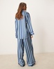 ASOS DESIGN oversized satin stripe shirt and pants pajama set in blue stripe