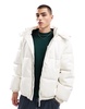 Bershka detachable hooded faux leather puffer in white