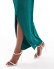 Aria Cove Exclusive slinky one shoulder thigh slit maxi dress in emerald