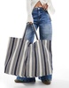 ASOS DESIGN large stripe tote bag in navy blue