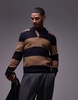 Mango rugby polo shirt in brown & navy stripe
