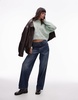 NA Topshop knitted crop pointelle sweater in light green