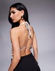 AFRM Blythe plunge halter neck ruffle crop top in snake print