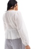 ASOS DESIGN Curve long sleeve square neck blouse with lace inserts in cream