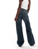 Bershka baggy wide leg jeans in dark wash blue