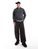 Jack & Jones fluffy knit half zip in dark gray