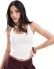 Bershka scoop neck ribbed tank top in white