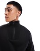 Bershka ribbed neck 1/4 zip sweater in black