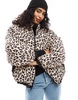 Bershka reversible padded jacket in black & leopard print