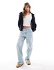 Brave Soul full zip fisherman knit cardigan in navy