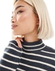 Pieces high neck sweater in gray blue stripe - part of a set