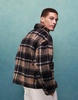 ASOS DESIGN oversized wool look check worker jacket in brown