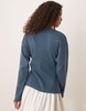 ASOS DESIGN knit structured crew neck cardigan with gold buttons in petrol blue
