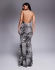 AFRM rue halter maxi dress in shiny knit in zebra swirl