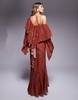 ASOS DESIGN volume off the shoulder maxi dress with oversized ruffles in rust abstract print