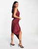 Amy Lynn satin gathered midi dress in burgundy