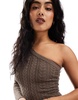 Bershka one shoulder cable knit mini dress in brown