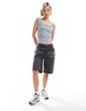 COLLUSION bardot washed top in gray