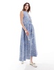 ASOS DESIGN tie front printed midi dress in blue acid wash