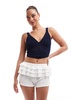 Bershka knitted corset top in navy