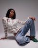 Topshop knit pointelle button cardigan in ivory