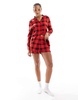 Brave Soul long sleeve red and black check shirt and shorts lounge set