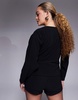 ASOS DESIGN ribbed balloon sleeve structured button up top in black - part of a set