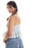 Miss Selfridge cotton eyelet pintuck cami top in blue