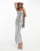 Bershka bodycon maxi dress in metallic silver