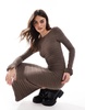Bershka low back knitted midaxi dress in chocolate