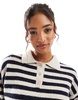 Bershka textured knitted polo sweater in black and tan stripe