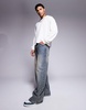 ASOS DESIGN oversized boxy heavyweight long sleeve high v neck pique t-shirt in cream