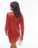 Topshop long sleeved chevron beaded fringe mini dress in orange