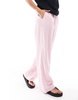 Bershka tie waist wide leg linen pants in pink