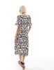 Monki short sleeve midi sun dress with side split in mono abstract print exclusive to ASOS