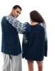 COLLUSION Unisex brushed oversized fairisle sweater in blue