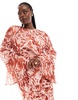 ASOS DESIGN Curve long sleeve ruffle maxi in satin and chiffon mix in red animal print