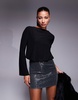 ASOS DESIGN 2 in 1 angel sleeve top with cowl back & sequin mini skirt in black