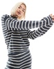 Pieces high neck sweater in gray blue stripe - part of a set