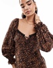 Miss Selfridge ribbon detail tie front mini tea dress in animal print