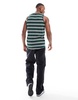 Brave Soul classic striped tank in green & white