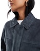 ASOS DESIGN real suede oversized bomber jacket in blue