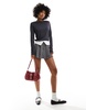 Monki super soft long sleeve boat neck top in charcoal black