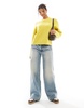 Bershka cable knit sweater in chartreuse