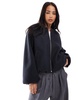 Stradivarius brushed bomber jacket in navy