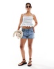 Miss Selfridge cotton eyelet pintuck cami top in blue