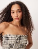 Brave Soul shirred bandeau top in plaid design - part of a set