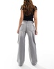 Bershka ripped knee wide leg jeans in light gray