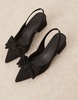 ASOS DESIGN Symphony bow slingback mid block heeled shoes in black linen
