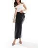 ASOS DESIGN croc leather look buckle detail maxi skirt in black